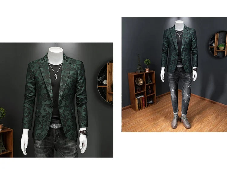 British Style Luxury Jacquard Blazers Men Clothing 2022 Business Slim Fit Casual Suit Coat Men Groom Wedding Suit Printed Blazer