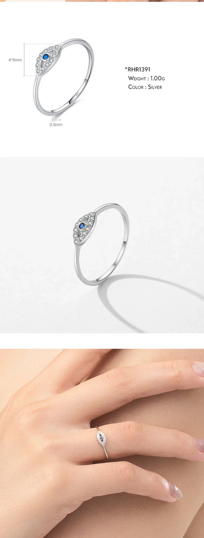 925 Sterling Silver Cute Blue Ghost Eyes Ring Sparkling Clear Cubic Zirconia For Women Fine Fashion Jewelry Birthday Gift