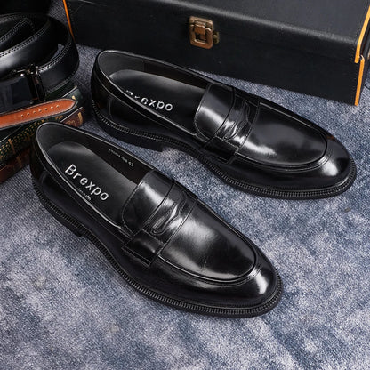 Men's Formal Leather Shoes British Style Oxford Loafers Round Toe Breathable Non-Slip Business Dress Wedding Office Casual Shoes