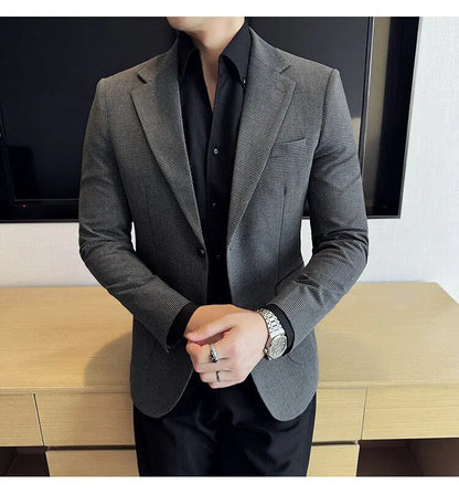 Korean Vintage Elegant Men's Business Slim Fit Suit Jacket 2026 New Fashion Lapel Single Breasted Men Social Party Dress Coats