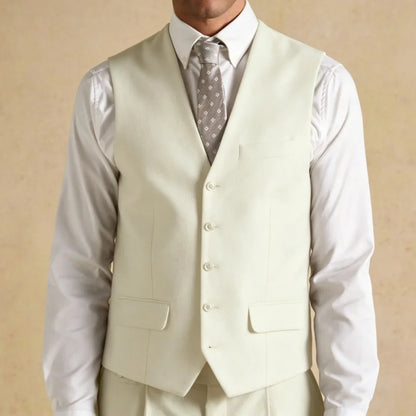 Men Vest White Solid Single Button V Neck Waistcoat For Wedding Banquet Business Party Casual Office Work Daily Men Suit Vest