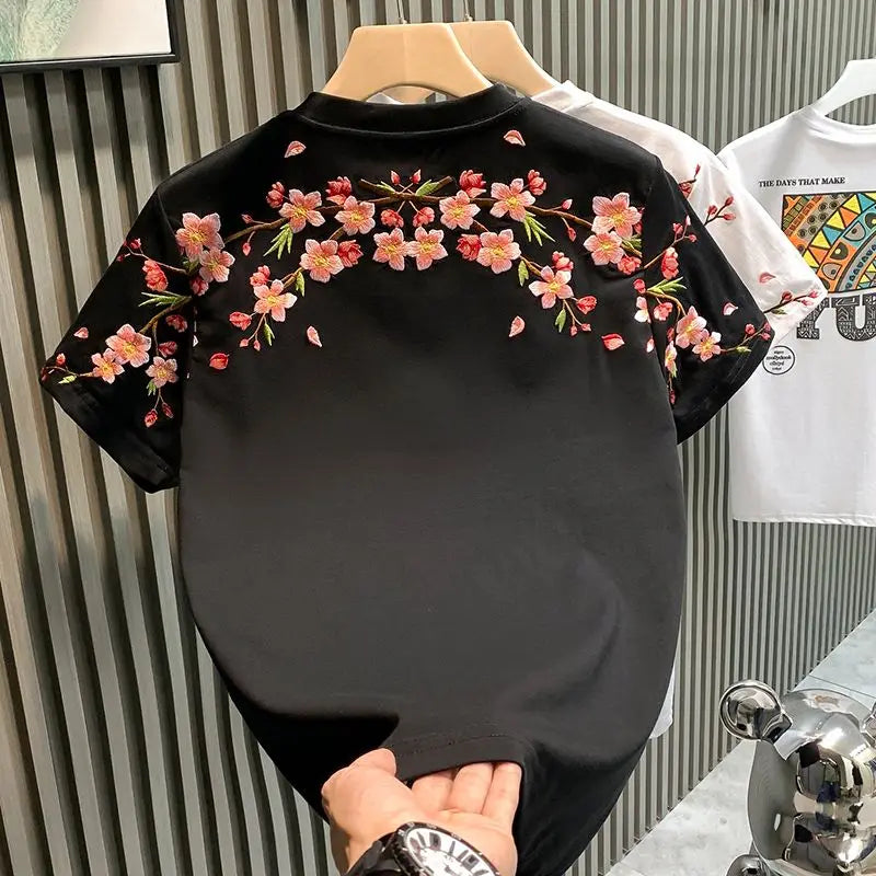 2025 Summer Fashion Men T-shirt Short-sleeved Embroidered Shirt