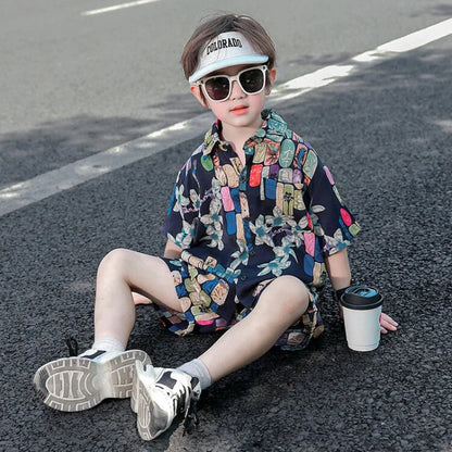 Printed Shirt Korean Clothing Children Top Children's From 8 12 Years Summer Suit for Boy Kids Boys Clothes Set 4 Old Costume 7