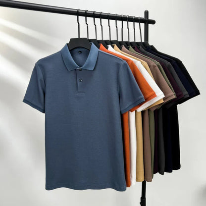 Classic Men Short Sleeve Polo Shirt 100% Mercerized Cotton Breathable Summer Golf Business Casual Athletic Tops