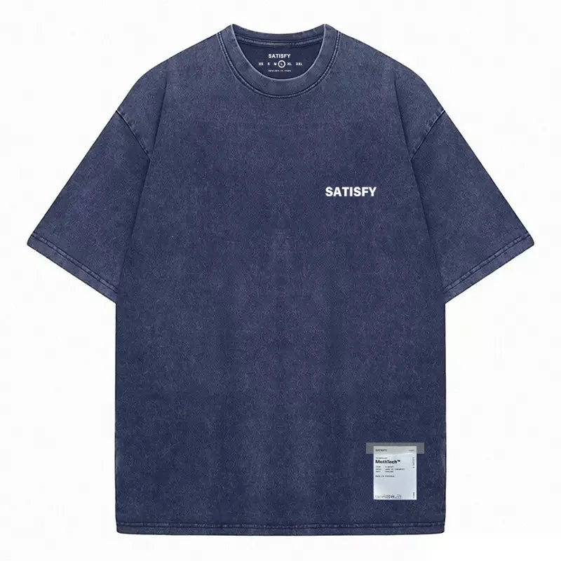 Trendy SATISFY Running MothTech Muscle Round Neck Distressed Pure Cotton Printed Short Sleeve T-shirt Casual Loose Fit Youth ...