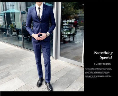 2023 Men's British Fashion Three-piece Set Slim Fit Suit Vest Trousers Ensemble Handsome Trendy All-in-one Banquet Blaze