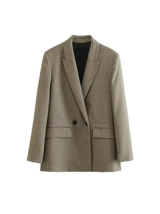 Women Fashion Double Breasted Plaid Blazer Coat Vintage Long Sleeve Flap Pockets Female Outerwear Chic Vestes Femme