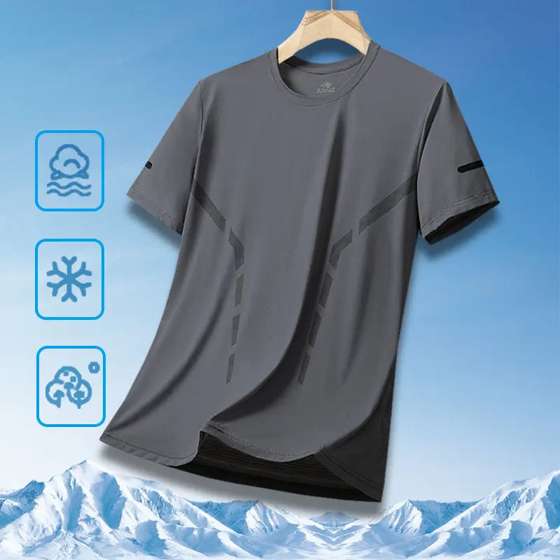 Ice Silk Men's T-Shirt Quick Dry Thin Short Sleeve Breathable Half Sleeve Large Size Casual Sporty Trendy round Neck Short Sl...