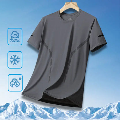 Ice Silk Men's T-Shirt Quick Dry Thin Short Sleeve Breathable Half Sleeve Large Size Casual Sporty Trendy round Neck Short Sl...
