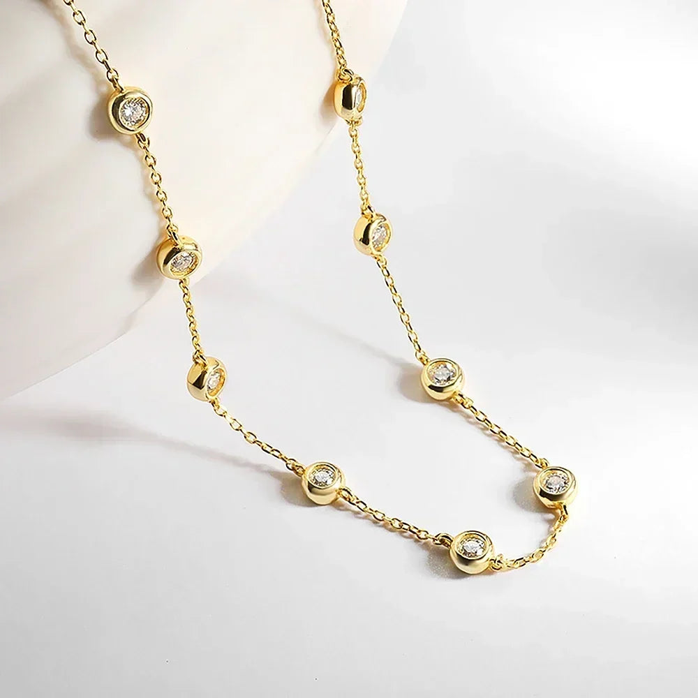 3mm D Color Full Moissanite Tennis Necklace with Certificate 925 Sterling Silver Bezel Set Bubble Round Cut Diamond Neck Chain