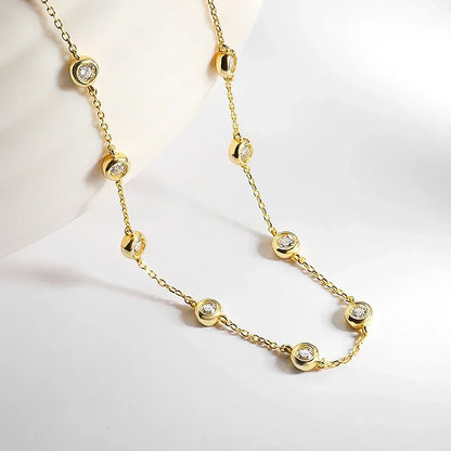 3mm D Color Full Moissanite Tennis Necklace with Certificate 925 Sterling Silver Bezel Set Bubble Round Cut Diamond Neck Chain