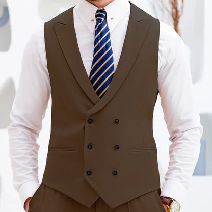 Men Vest White Double Button With Lapel Waistcoat For Wedding Birthday Banquet Party Business Work Casual Daily Men Suit Vest