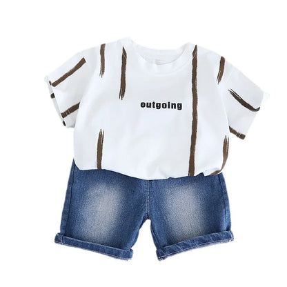 Hot Sale Baby Boys Clothes Children Cotton Printe Causal T Shirts Denim Shorts 2Pcs/set Infant Kids Toddler Tracksuits 0-5 Years