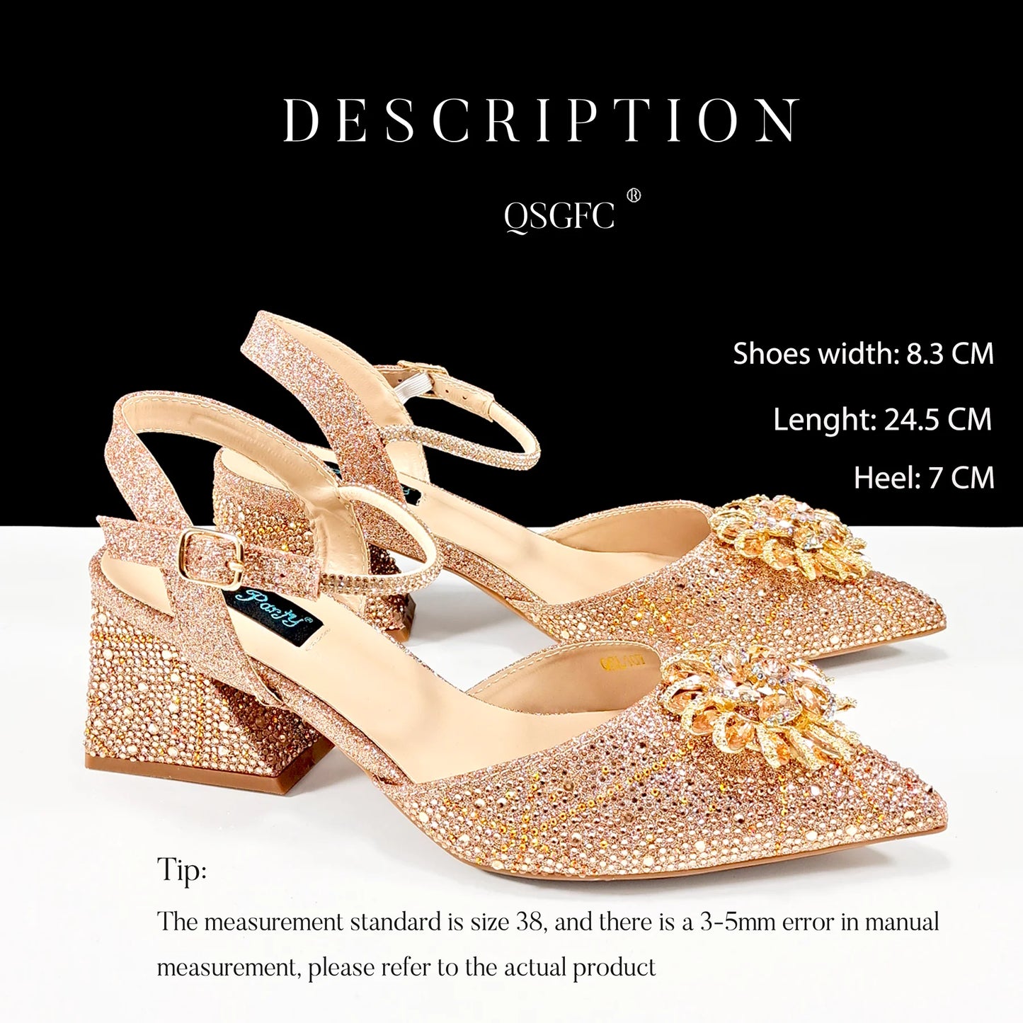 New Style Evening Shoes and Bag Set Comfortable Thick Heel Shoes With Oval Stand Bag Comes with Metal Double Chain