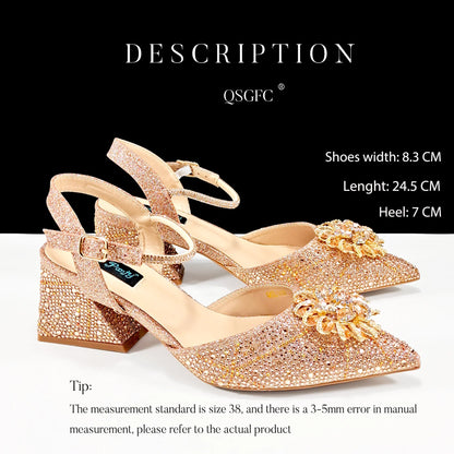 African Ladies Elegant Pointed Toe Shoes with shiny Metal Stand Bag Women Party Shoes or Commuting Shoes and Bag Set