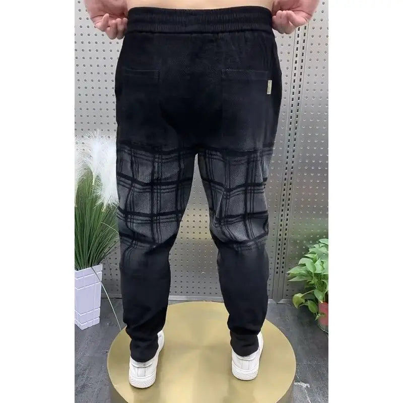 Plaid Jeans Men's New Gradual Change Tied Feet Harlan Pants Spring Autumn Baggy Jeans Wear Pants Loose Casual Trousers Man Pants