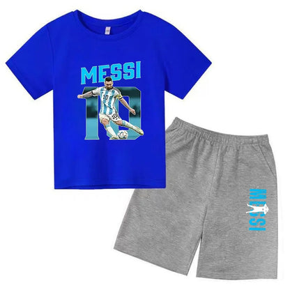Summer Children‘s Set Brand Messi Print Short Sleeve T-shirt + Shorts 2pcs Set Sportsuit Casual Fashion Kid Boy Girl Fan Clothes