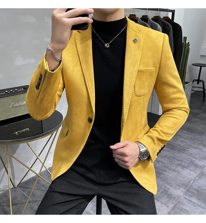 Deerskin Leather Jacket Blazer Men Casual Slim Fit Blazer Hombre Suit Leather Jacket Men Terno Masculino Men Clothing 6 Color
