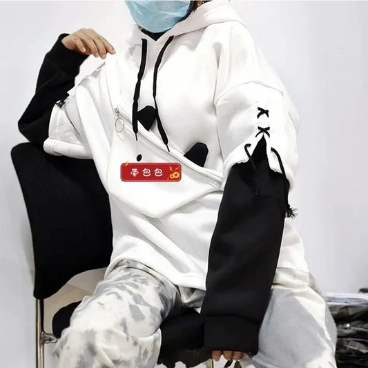 Y2K Clothes Cute bear backpack in spring and autumn  fashion Hoodie Women's winter Harajuku loose casual street clothes Japanese