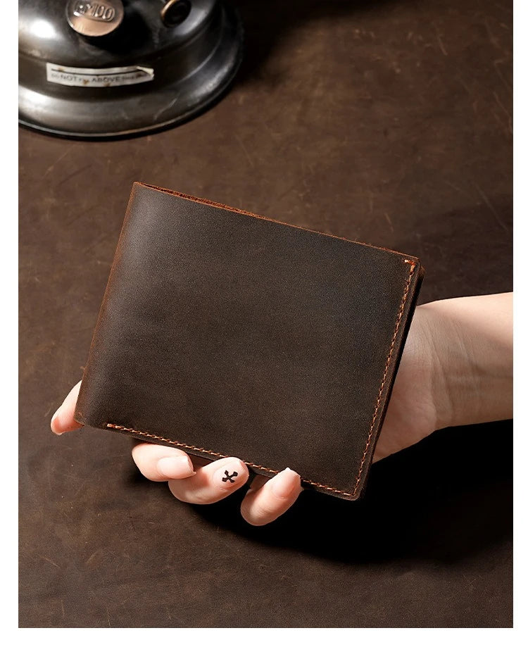 Crazy Horse Leather Men's Wallet Short Retro Cowhide Business Casual Mens Wallets Coin Purse