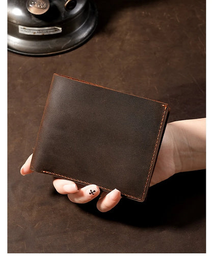 Crazy Horse Leather Men's Wallet Short Retro Cowhide Business Casual Mens Wallets Coin Purse