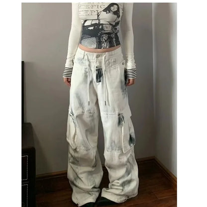 Women Jeans Wide Women's Jeans Span Shoujo Girl Style Denim Tier White Pants Jean Y2k Coquette Woman Clothing High Waist Pants