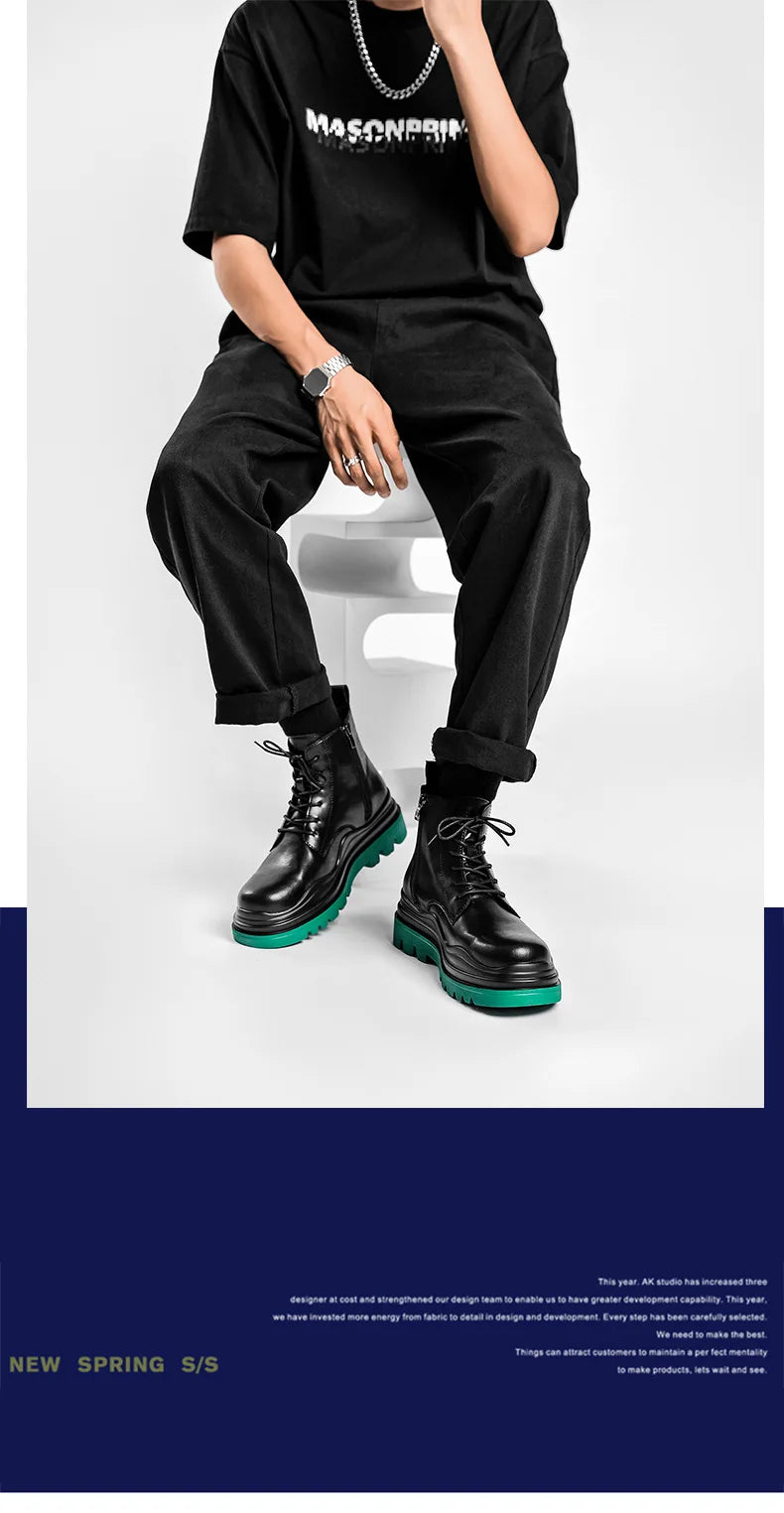 Fashion Mens Sheoes Platform Chelsea Boots Thick Bottom Split Leather Ankle Boots Male Footwear Round Toe Short Boots