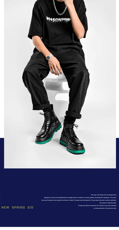 Fashion Mens Sheoes Platform Chelsea Boots Thick Bottom Split Leather Ankle Boots Male Footwear Round Toe Short Boots