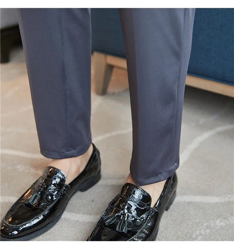 Mens Dress Pants Trousers 2025 Summer New Thin Breathable Solid Casual High Elastic Slim Fit Suit Pants Streetwear Men Clothing