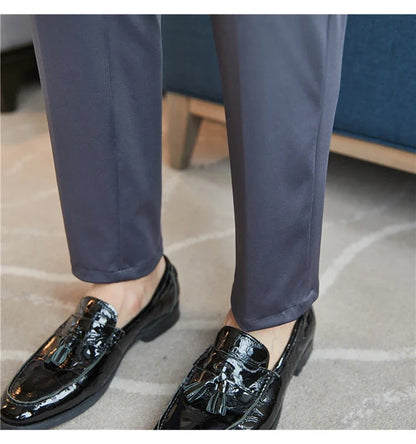 Mens Dress Pants Trousers 2025 Summer New Thin Breathable Solid Casual High Elastic Slim Fit Suit Pants Streetwear Men Clothing