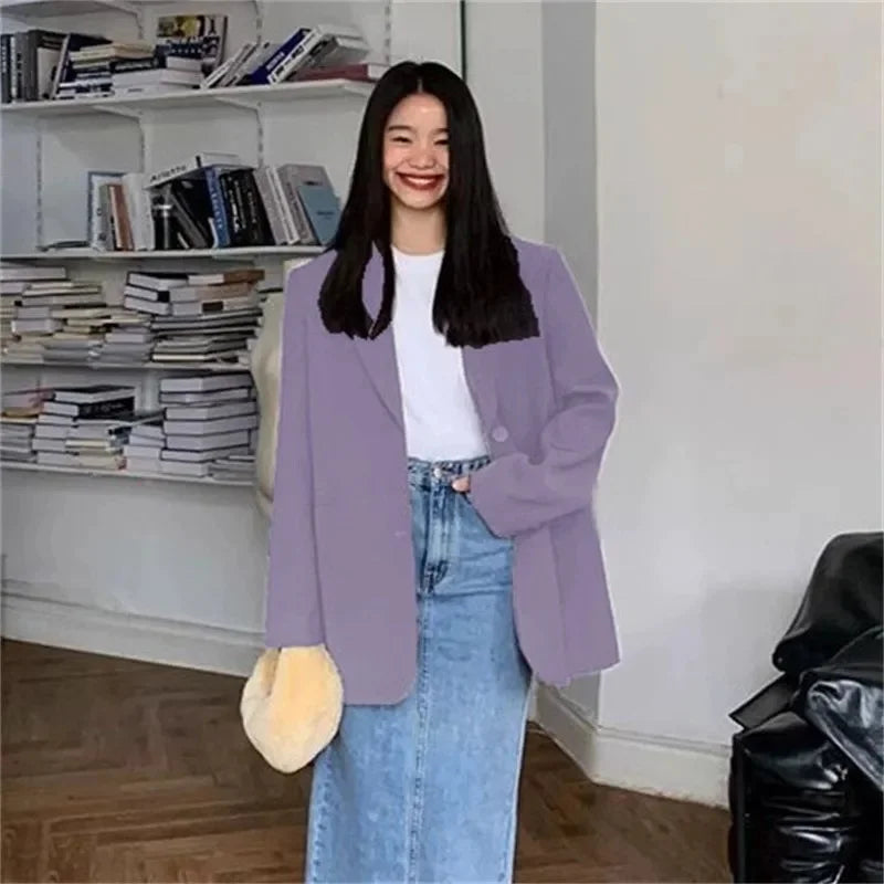 2025 Back Slit Design Blazer Coats Women Casual Fashion Loose Korean Jackets Streetwear Chic Long Sleeve All Match New Suit Tops