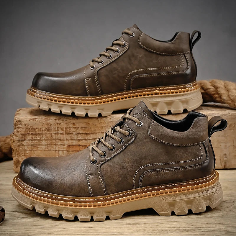 Genuine Leather Men Boots Cow Leather Upper Durable Sole Lace up Autumn Winter Boots Fur Daily Leisure Outdoor Shoes For Man New