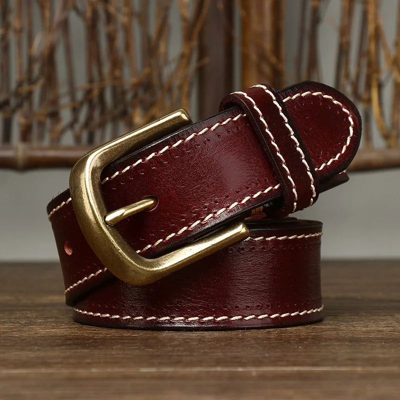 3.8CM Pure Cowhide High Quality Genuine Leather Belts for Men Korean Version Strap Male Brass Buckle Fancy Vintage Jeans Cowboy