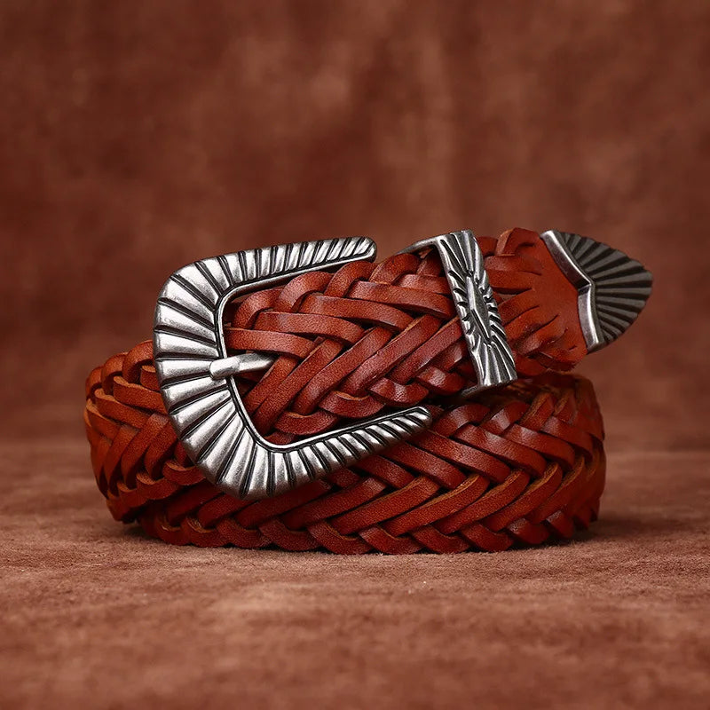 3.0CM Cowhide High Quality Genuine Leather Belts for Men Women Hand Woven Belt Strap Male Pin Buckle Jeans Cowboy Cintos Luxury