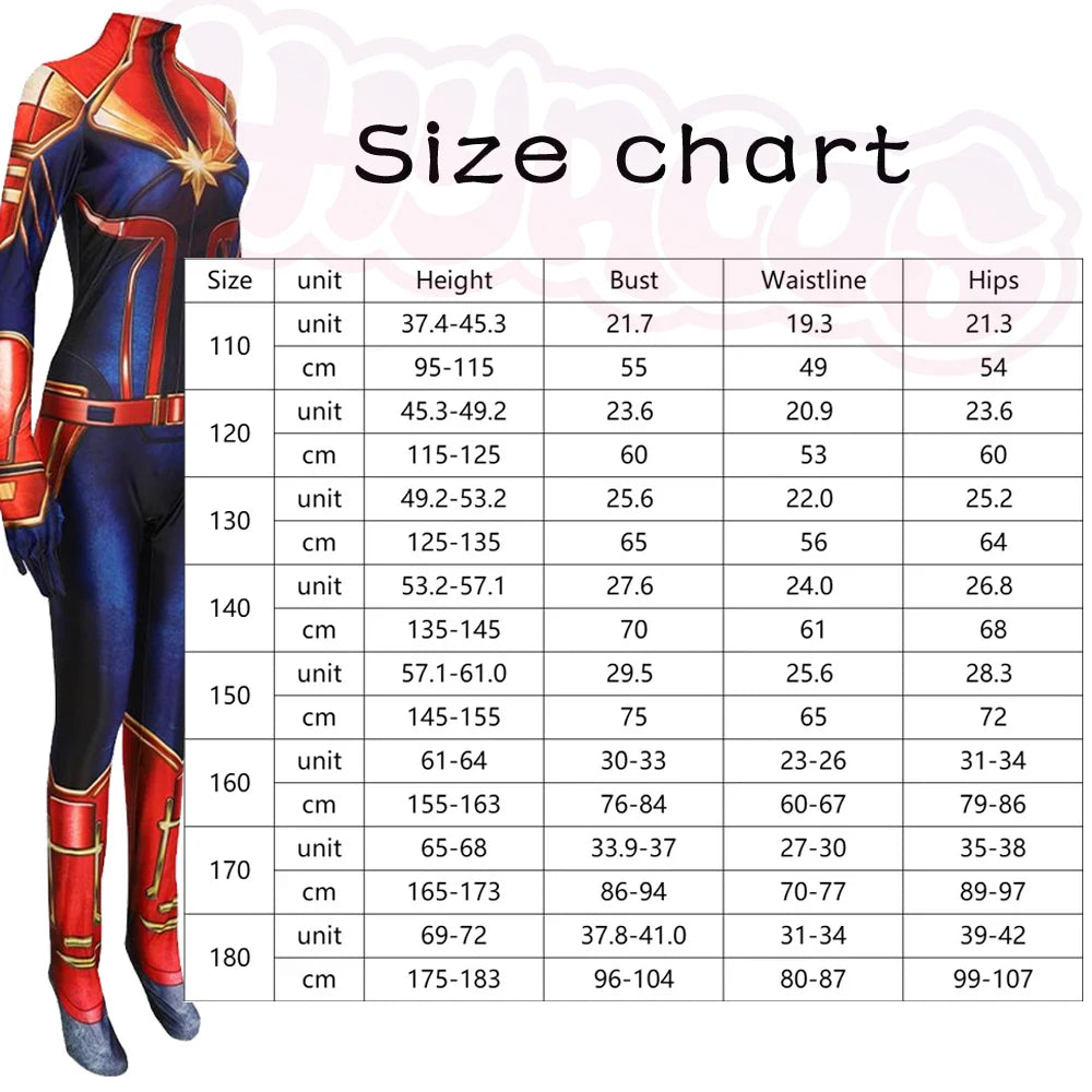 Super Hero Cos Anime Carol Danvers Cosplay Jumpsuit Spider Cosplay Costume Avengers Halloween For Kids Boys Women Party Hero Cos