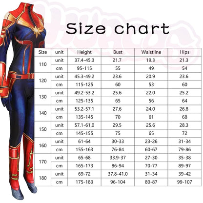 Super Hero Cos Anime Carol Danvers Cosplay Jumpsuit Spider Cosplay Costume Avengers Halloween For Kids Boys Women Party Hero Cos