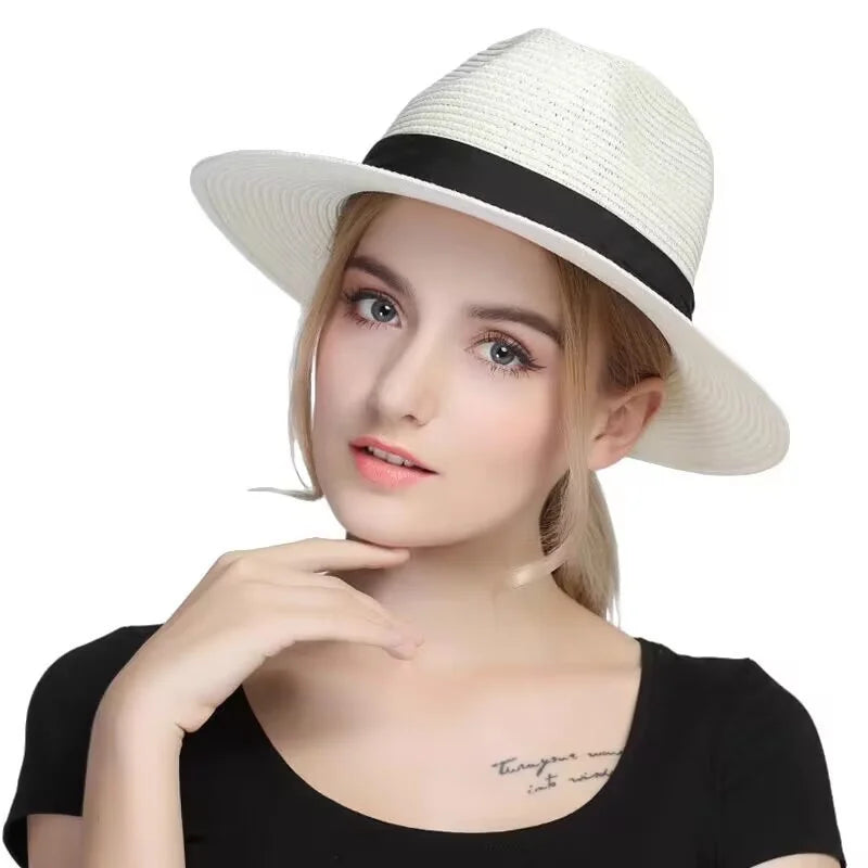 Large Size 56-60cm New Natural Panama Straw Hat Summer fashion Men Women Wide Brim Beach UV Protection Fedora Bohemia Sun Hat