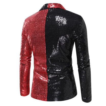2026 Men's Suit Jacket, Shiny Sequin Stage Performance Coat, White Silver Blue Red Purple Blazers V-neck Single Button S-XXL