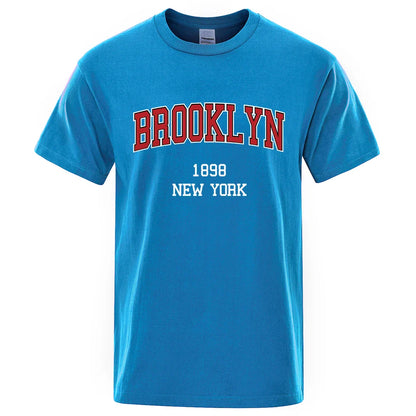 Brooklyn 1898 New York City Letter Prints T Shirt Men Women Clothes T-Shirts Loose Summer Tshirt Cotton Breathable Short Sleeve