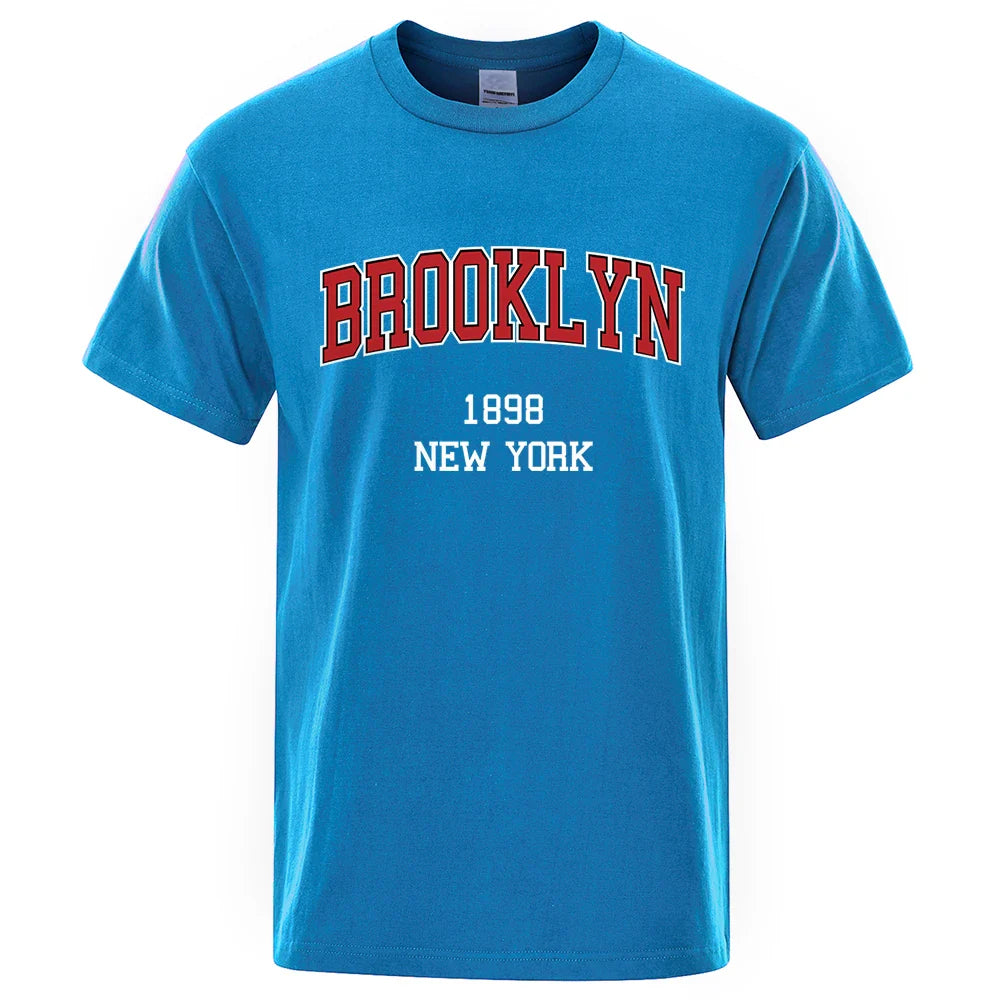 Brooklyn 1898 New York City Letter Prints T Shirt Men Creativity Tee Clothes T-Shirts Loose Summer Tshirt Cotton Breathable Tops