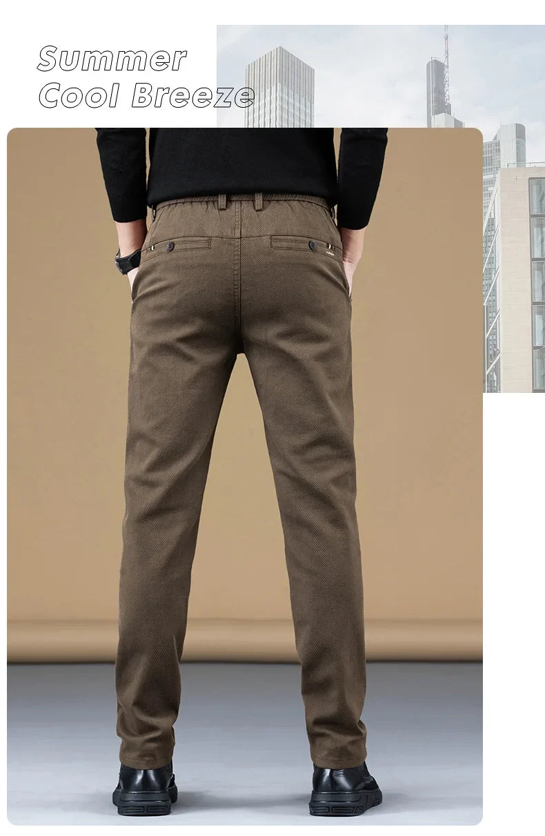 Stretch Fleece Casual Pants Men Korean Thickened Straight Thermal Velvet Pants Male Winter Business Soft Slim Fit Trousers