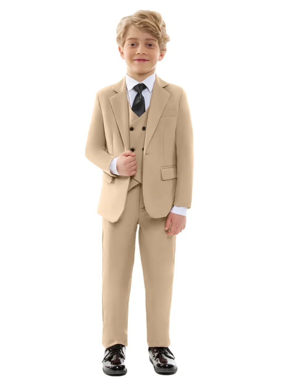 Green Smart Kids Suit Set Jacket Vest Pants 3 Pieces School Activities Wear Spring Notched Lapel Boys Suits Performance Tuxedo