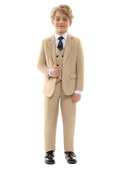 Green Smart Kids Suit Set Jacket Vest Pants 3 Pieces School Activities Wear Spring Notched Lapel Boys Suits Performance Tuxedo
