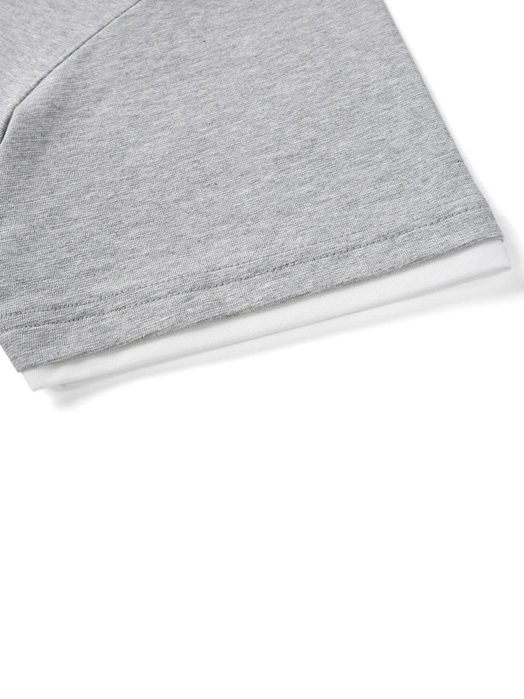 2026 Summer New Oversize 210gsm Cool Feeling Sorona Fabric Fake Double Layer T-shirts Men Comfortable Plus Size Tops