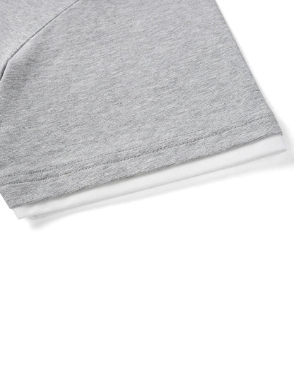 2026 Summer New Oversize 210gsm Cool Feeling Sorona Fabric Fake Double Layer T-shirts Men Comfortable Plus Size Tops