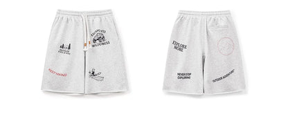 Summer Men's Shorts Retro Print Loose Sport Shorts Elastic Waist Casual Shorts American Knitted Knee-Length Short
