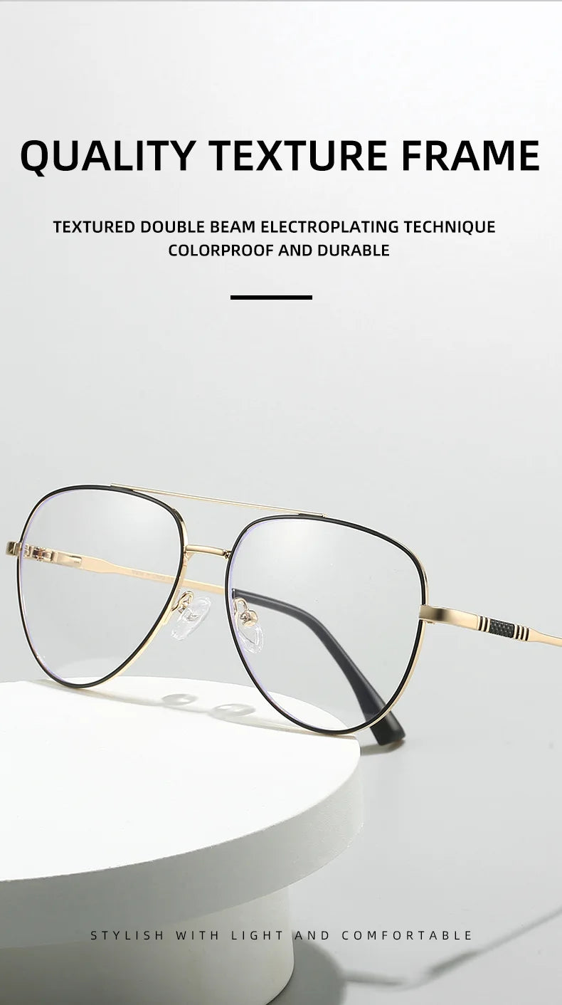 Double Bridge Anti-Blue Light Reading Glasses Men's Metal Pilot Style Leisure Travel Customized Prescription Myopia RS6912