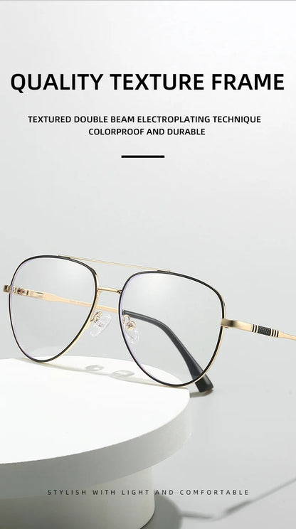 Double Bridge Anti-Blue Light Reading Glasses Men's Metal Pilot Style Leisure Travel Customized Prescription Myopia RS6912