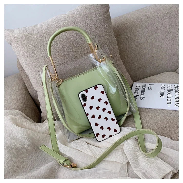 Fashion Transparent Women Shoulder Bag Jelly Candy Summer Beach Handbag for Female Messenger Bags Bolsa Totes Bucket Bag