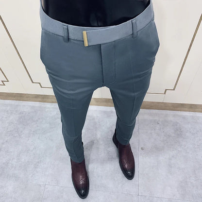 Spring 2025 Men Pants Korean Slim Fit Men Casual Ankle Length Pants Streetwear Men High Quality Black Gray Khaki Dress Suit Pant